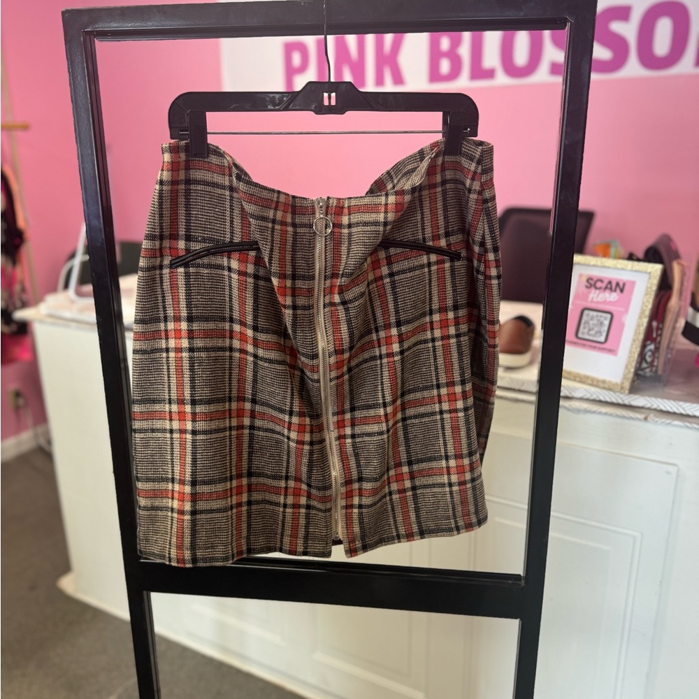 Fashion Nova Red and Black Plaid Mini Skirt